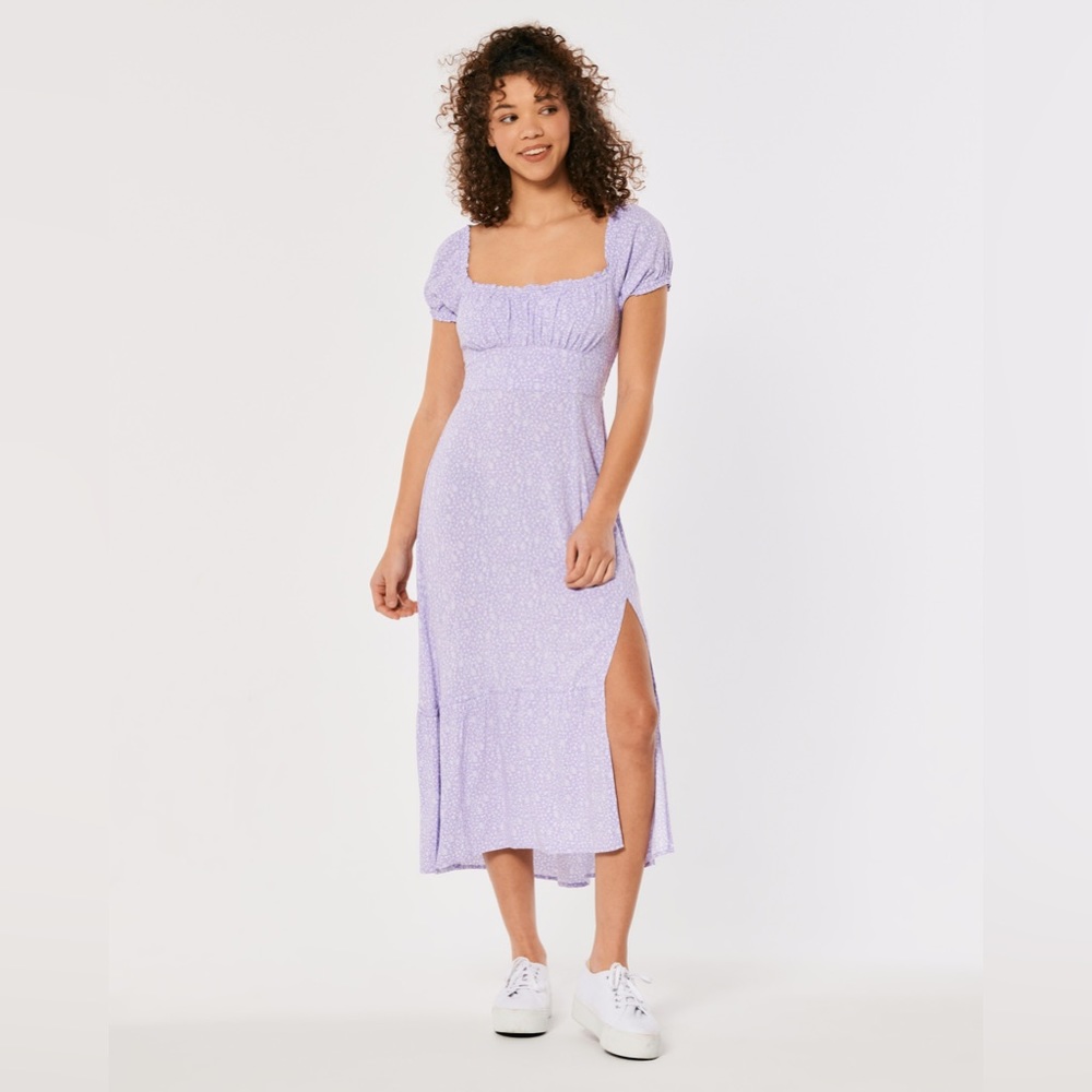 NWT hollister purple floral on or off the shoulder midi dress